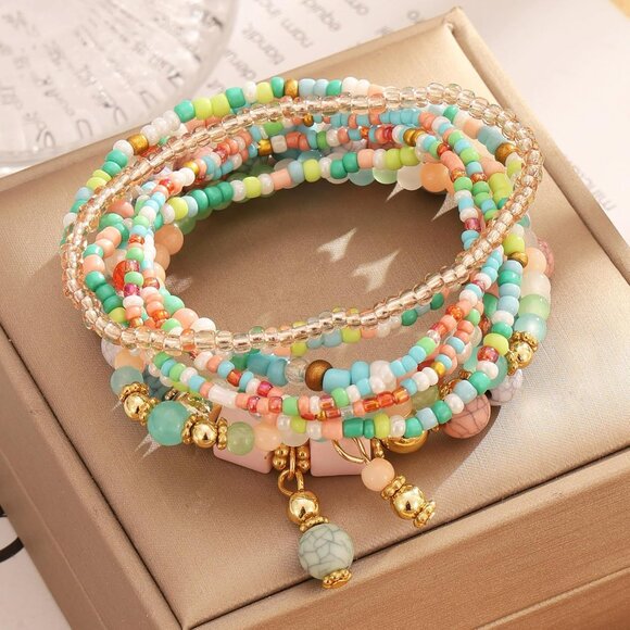 8PCS Beaded Bracelets for Women, Multilayered Stackable Strand Stretch Bead Brac - Picture 6 of 9